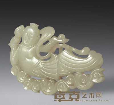 清 白玉飞天玉饰 长8cm